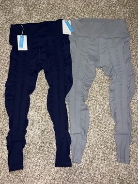 NWT! Sweetflexx Resistance Band Leggings in Navy & Feather Gray Hi Rise size 8!